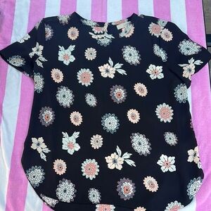 Loft  Black and Pink Boxy Short Sleeve Blouse